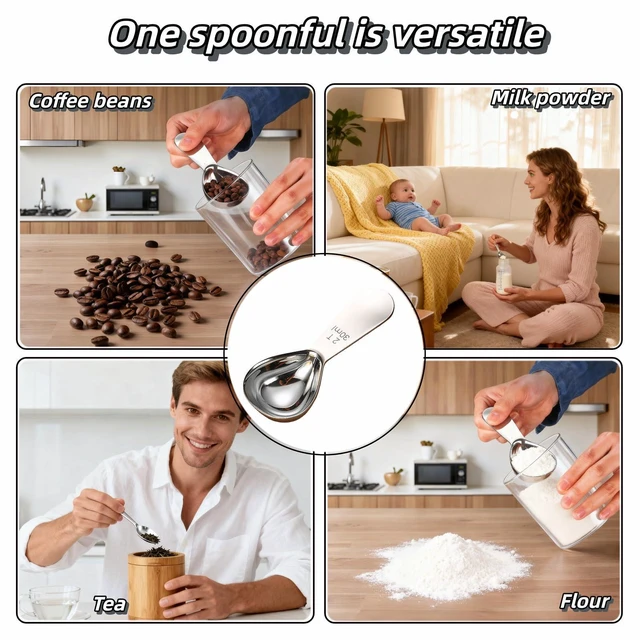 Alt view image 6 of 7 - 30ml Stainless Steel Coffee Scoop, 2 Tbsp Measuring Spoons for Protein Powder, Sugar, Flour & Tea - Short Handle, Laser Etched Markings, Dishwasher Safe, Heavy-Duty 304 Food-Grade Steel