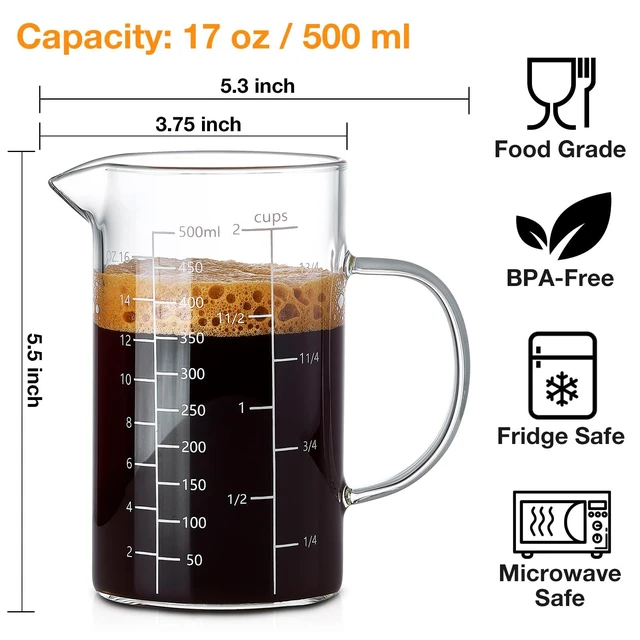 Alt view image 2 of 7 - 500ML 2 CUP Glass Liquid Measuring Cup With Handle, High Borosilicate Glass Three Scales (OZ, Cup, ML/CC) for Kitchen or Restaurant, V-Shaped Spout Glass Measuring Beaker, Easy To Read
