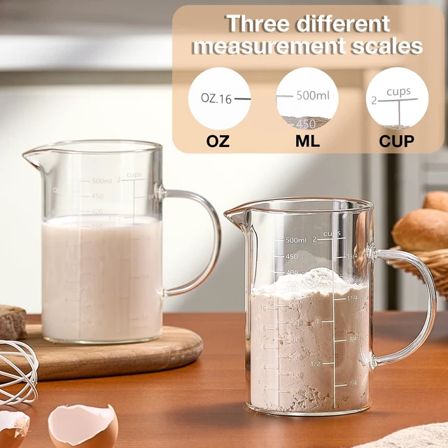 Alt view image 3 of 7 - 500ML 2 CUP Glass Liquid Measuring Cup With Handle, High Borosilicate Glass Three Scales (OZ, Cup, ML/CC) for Kitchen or Restaurant, V-Shaped Spout Glass Measuring Beaker, Easy To Read