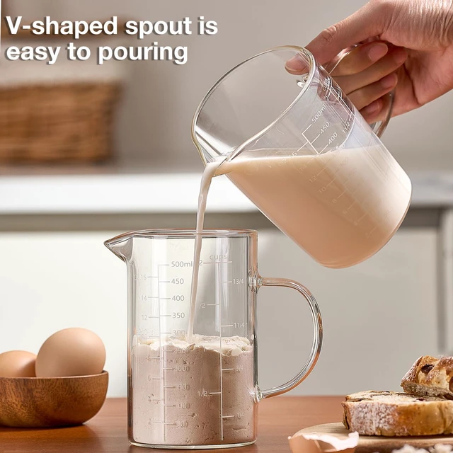 Alt view image 4 of 7 - 500ML 2 CUP Glass Liquid Measuring Cup With Handle, High Borosilicate Glass Three Scales (OZ, Cup, ML/CC) for Kitchen or Restaurant, V-Shaped Spout Glass Measuring Beaker, Easy To Read