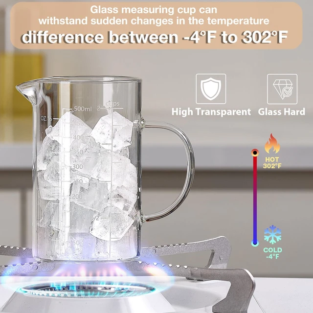 Alt view image 5 of 7 - 500ML 2 CUP Glass Liquid Measuring Cup With Handle, High Borosilicate Glass Three Scales (OZ, Cup, ML/CC) for Kitchen or Restaurant, V-Shaped Spout Glass Measuring Beaker, Easy To Read
