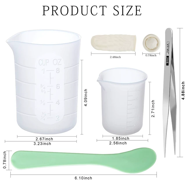 Alt view image 5 of 7 - Silicone Measuring Cups for Epoxy Resin, 250 & 100ml Reusable Epoxy Resin Mixing Cups, Silicone Pouring Cup, with Stir Sticks, Finger Cots, Tweezers