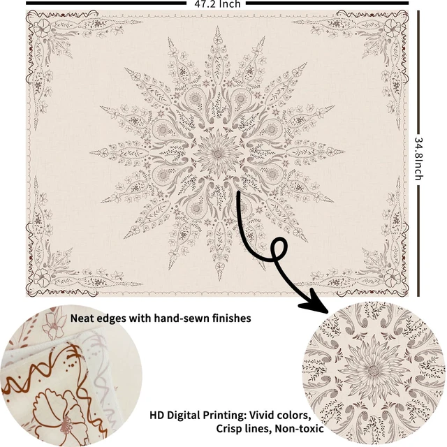 Alt view image 3 of 7 - Floral Tapestry Wall Hanging Cute,Boho Wall Tapestry for Bedroom Aesthetic,Mandala Living Room Decor for Teen Girls (Flaxen, 34.80" x 47.20")