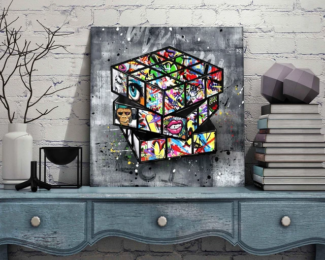 Alt view image 5 of 7 - Banksy Canvas Wall-Art for Bedroom - Street Graffiti Wall Art Abstract Painting Pop Art Wall Decor Modern Home Office Decor 14" W x14 H Stretched and Framed Ready to Hang