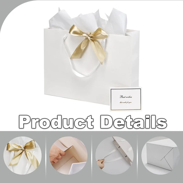 Alt view image 3 of 6 - 2 Pack 16x6x12 Inch Large White Gift Bag Set with Tissue Paper, Greeting Card & Ribbon, Big Gift Wrapping Kits for Clothing, Shoes, Wine, Birthday, Christmas, Wedding Favors