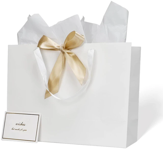 Main image of 2 Pack 16x6x12 Inch Large White Gift Bag Set with Tissue Paper, Greeting Card & Ribbon, Big Gift Wrapping Kits for Clothing, Shoes, Wine, Birthday, Christmas, Wedding Favors