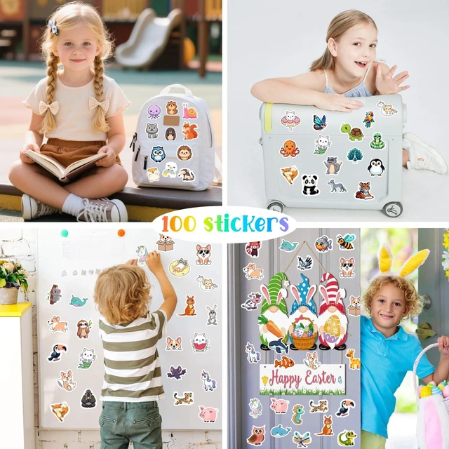 Alt view image 2 of 7 - 100 PCS Water Bottle Stickers for Kids,Waterproof Vinyl Animal Stickers for Kids,Skateboard,Laptop Stickers for Girls Boys Classroom Prizes