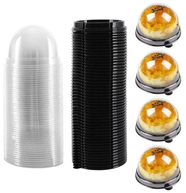Main image of 50 Pack 2 Inch Clear Plastic Mini Cake Box, Black | Muffins Box, Cookies Box, Dome Box, Wedding Birthday Gift Box