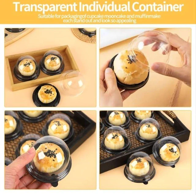 Alt view image 6 of 7 - 50 Pack 2 Inch Clear Plastic Mini Cake Box, Black | Muffins Box, Cookies Box, Dome Box, Wedding Birthday Gift Box