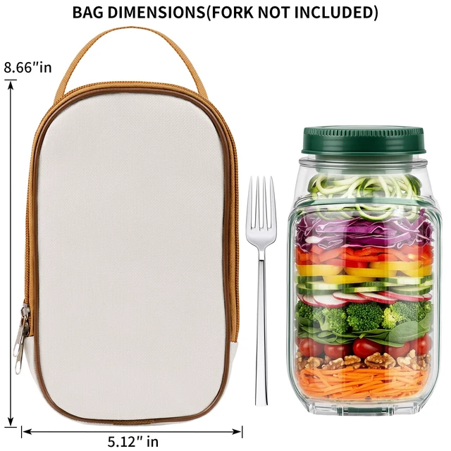 Alt view image 4 of 7 - Side-Opening Mason Salad Jar Portable Storage Bag Durable Insulated Tot | Side-Opening Salad Pod Mason Salad Jar Durable Insulated Tote Bag for Safe Transport&Temperature Retention for Office/Travel