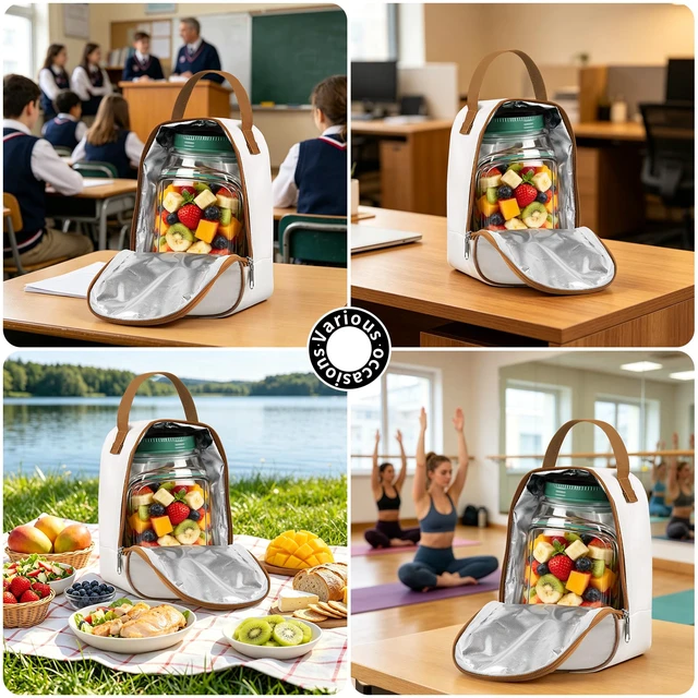 Alt view image 7 of 7 - Side-Opening Mason Salad Jar Portable Storage Bag Durable Insulated Tot | Side-Opening Salad Pod Mason Salad Jar Durable Insulated Tote Bag for Safe Transport&Temperature Retention for Office/Travel