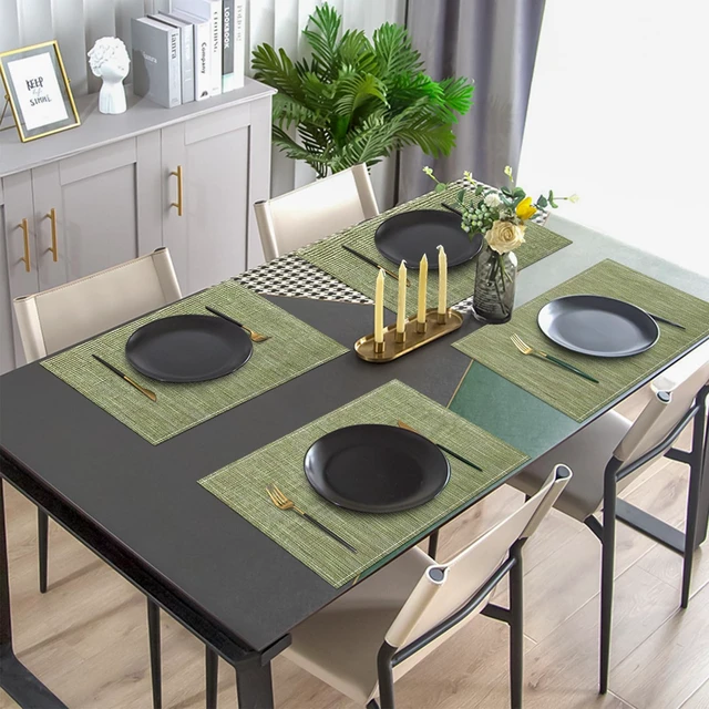 Alt view image 3 of 7 - Placemats, Placemats Set of 4 Washable Place Mats, Green 12" x 18" | Easy to Clean, Heat-Resistant Anti-Skid Sage Green Linen Placemats for Holiday Party Kitchen Dining Room Decoration
