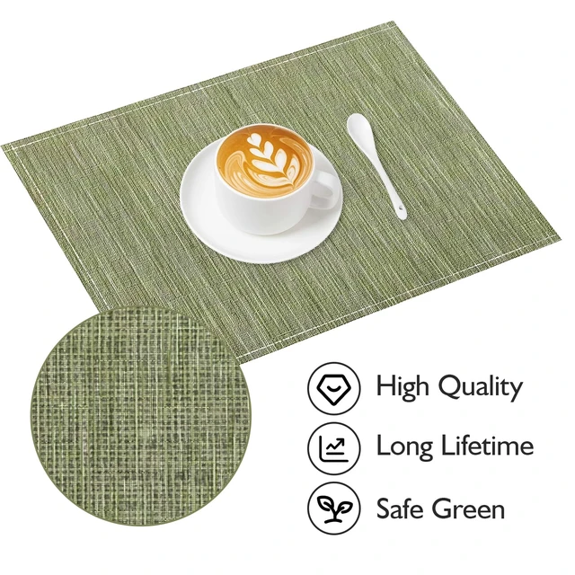 Alt view image 4 of 7 - Placemats, Placemats Set of 4 Washable Place Mats, Green 12" x 18" | Easy to Clean, Heat-Resistant Anti-Skid Sage Green Linen Placemats for Holiday Party Kitchen Dining Room Decoration