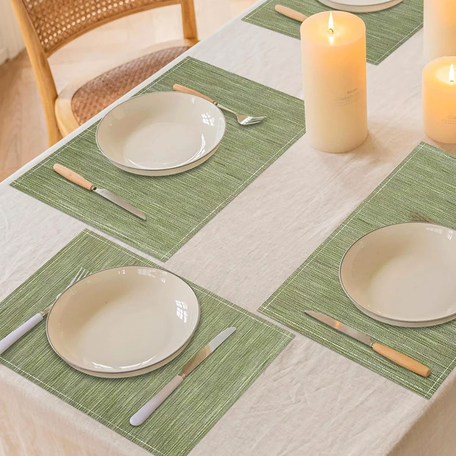 Alt view image 7 of 7 - Placemats, Placemats Set of 4 Washable Place Mats, Green 12" x 18" | Easy to Clean, Heat-Resistant Anti-Skid Sage Green Linen Placemats for Holiday Party Kitchen Dining Room Decoration