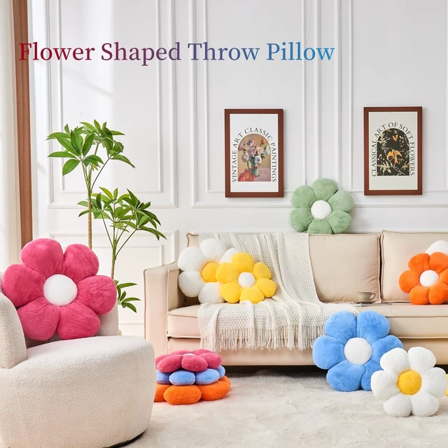 Alt view image 5 of 6 - Flower Pillow,15.7In Cute Daisy Pillow Pink Throw Pillows | Decorative Pillows,Plush,PP Cotton Filling,Flower Shaped,Seating Cushion,for Sofa Couch Bed,Spring Cute Home Decor