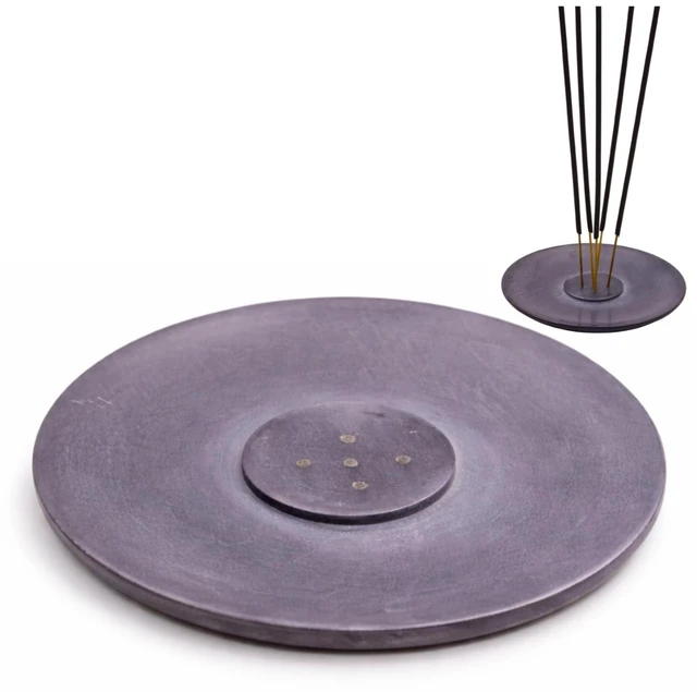 Main image of Handmade Natural Grey Marble Incense Stick Holder | Round Incense Burner, Multiple Holes, 4 inch Diameter, Decorative Ash Catcher