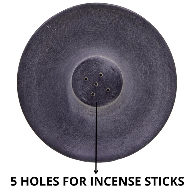 Alt view image 4 of 7 - Handmade Natural Grey Marble Incense Stick Holder | Round Incense Burner, Multiple Holes, 4 inch Diameter, Decorative Ash Catcher