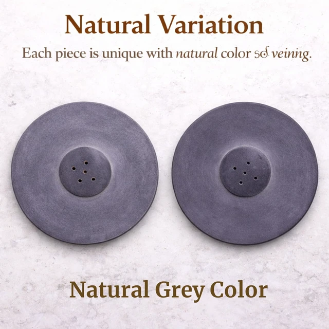 Alt view image 7 of 7 - Handmade Natural Grey Marble Incense Stick Holder | Round Incense Burner, Multiple Holes, 4 inch Diameter, Decorative Ash Catcher