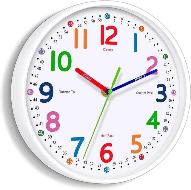Main image of Silent Kids Wall Clock Non-Ticking, Battery-Powered, Ideal for Teaching Time and Stylish Décor in Any Room - 8 Inch