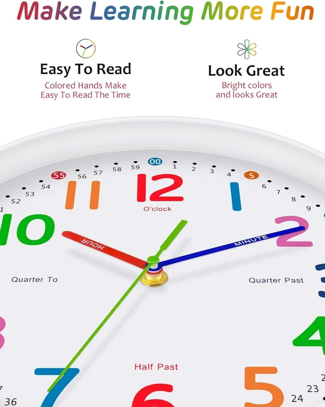 Alt view image 4 of 7 - Silent Kids Wall Clock Non-Ticking, Battery-Powered, Ideal for Teaching Time and Stylish Décor in Any Room - 8 Inch