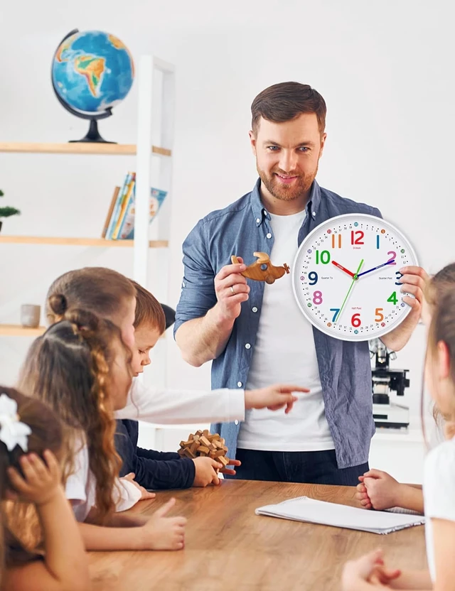 Alt view image 6 of 7 - Silent Kids Wall Clock Non-Ticking, Battery-Powered, Ideal for Teaching Time and Stylish Décor in Any Room - 8 Inch