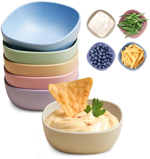 Main image of 6 Pack Wheat Straw Soy Sauce Dishes, 4.5 OZ Small Dessert Bowls, Unbreakable Dipping Bowl, Pinch Bowls Set, Dipping Sauce Cups, Mini Prep Bowls, Dip Bowls for Side Dish, Ketchup, Soy, BBQ