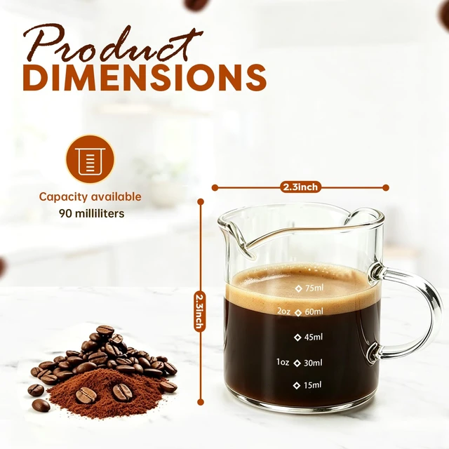 Alt view image 2 of 7 - Espresso Cups Set of 2,4 OZ Double Spouts Cups, Shot Glasses, Measuring Cup with Scale Milk Cup with Handle, Clear Glass, Espresso Accessories for Machine