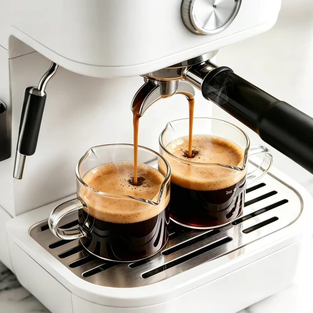 Alt view image 6 of 7 - Espresso Cups Set of 2,4 OZ Double Spouts Cups, Shot Glasses, Measuring Cup with Scale Milk Cup with Handle, Clear Glass, Espresso Accessories for Machine