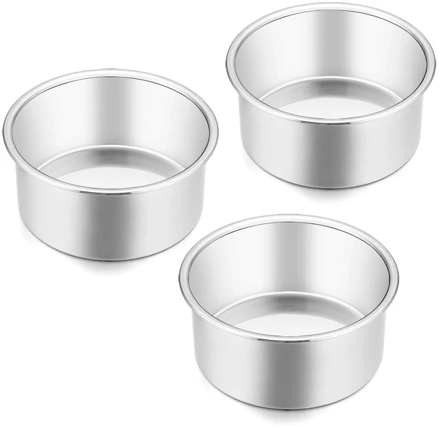 Main image of 4 Inch Small Cake Pan Set of 3, Stainless Steel Mini Round Smash Cake Baking Pans, Non-Toxic & Healthy, Mirror Finish & Dishwasher Safe
