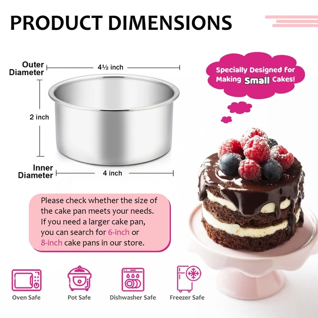 Alt view image 2 of 7 - 4 Inch Small Cake Pan Set of 3, Stainless Steel Mini Round Smash Cake Baking Pans, Non-Toxic & Healthy, Mirror Finish & Dishwasher Safe