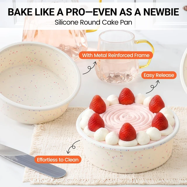 Alt view image 2 of 7 - Nonstick 6 Inch Silicone Cake Pans with Metal Reinforced Frame, 3 Packs Dishwasher Safe Small Round Cake Pan, BPA Free, Easy Storage, Smash Cake Pans for Baking Cake, Deep Dish Pizza