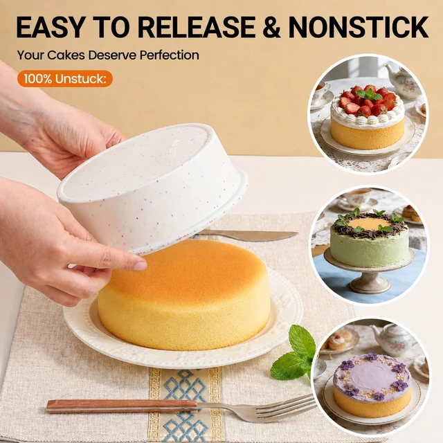 Alt view image 4 of 7 - Nonstick 6 Inch Silicone Cake Pans with Metal Reinforced Frame, 3 Packs Dishwasher Safe Small Round Cake Pan, BPA Free, Easy Storage, Smash Cake Pans for Baking Cake, Deep Dish Pizza
