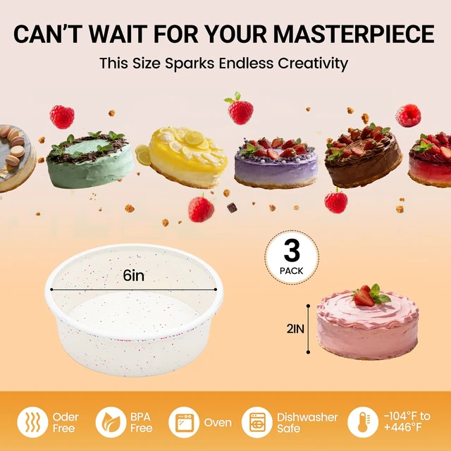 Alt view image 5 of 7 - Nonstick 6 Inch Silicone Cake Pans with Metal Reinforced Frame, 3 Packs Dishwasher Safe Small Round Cake Pan, BPA Free, Easy Storage, Smash Cake Pans for Baking Cake, Deep Dish Pizza
