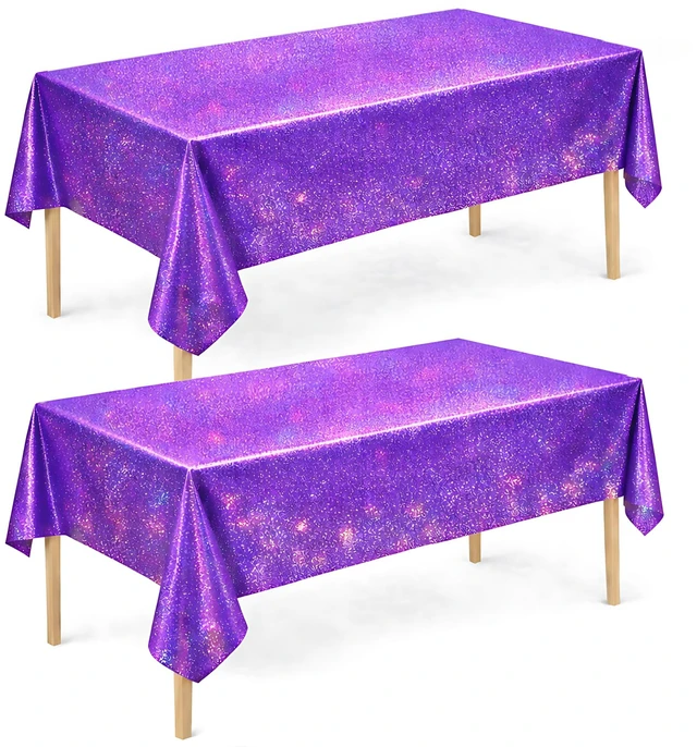 Main image of Purple Birthday Decorations - 2 Pack Laser Purple Tablecloth for KStyle Demon Music Theme Birthday Decorations - Pink Party Decor for Korean Pop,Iridescent Party Decorations for Bridal Halloween