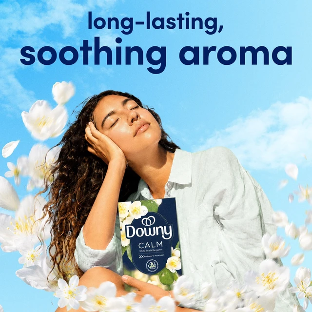 Alt view image 2 of 6 - Downy CALM Mega Dryer Sheets, White Tea & Bergamot, 55 Count