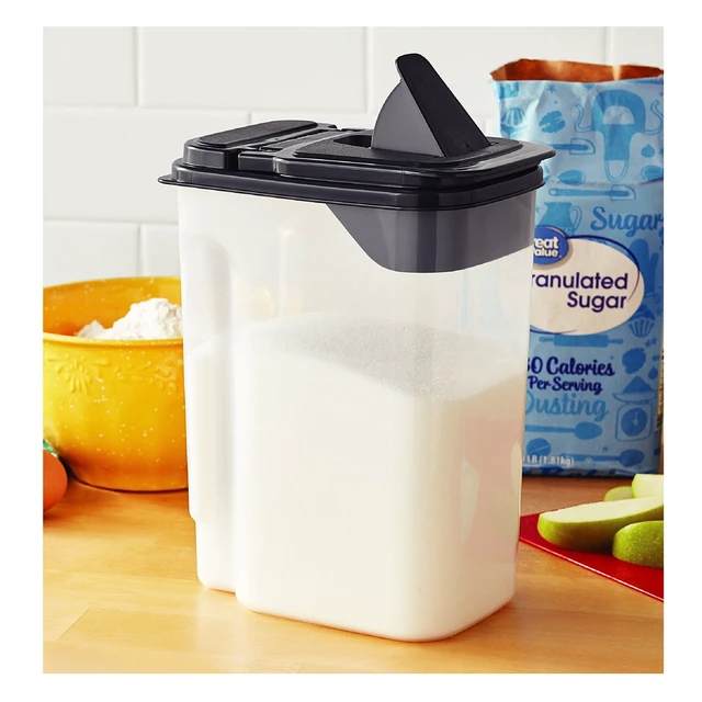 Alt view image 4 of 5 - Mainstays 3.5qt Plastic All-Purpose Food Dispenser, Clear with Gray Lid, 7.5in x 3.75in x 9.25in, 1 Each