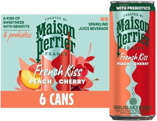 Main image of Maison Perrier French Kiss Sparkling Juice Beverage, Peach & Cherry Real Fruit Juices, 6 Pack (66.9 fl oz)