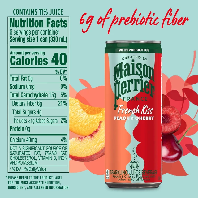 Alt view image 2 of 5 - Maison Perrier French Kiss Sparkling Juice Beverage, Peach & Cherry Real Fruit Juices, 6 Pack (66.9 fl oz)