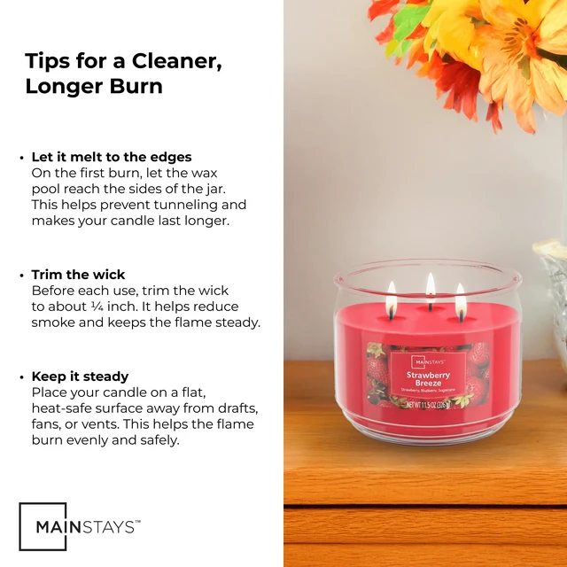 Alt view image 4 of 6 - Mainstays 3-Wick Scented Glass Jar Candle, Strawberry Breeze, 11.5 oz