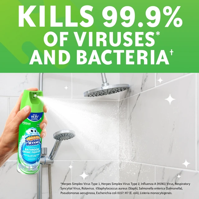 Alt view image 4 of 6 - Scrubbing Bubbles Disinfectant Bathroom Shower & Tub Cleaner Grime Fighter Aerosol Spray, Rainshower, 20oz