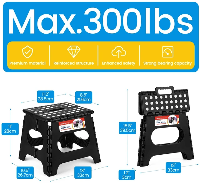 Alt view image 2 of 6 - ACSTEP 11 Inch Folding Step Stool for Kids, Non-Slip, Black