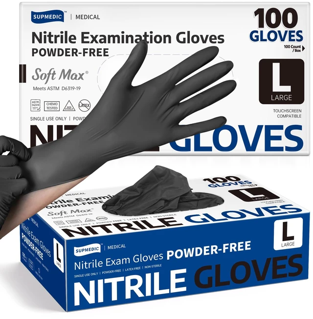 Main image of Supmedic Soft Max Disposable Nitrile Exam Gloves, Powder-Free Black, 100 Ct