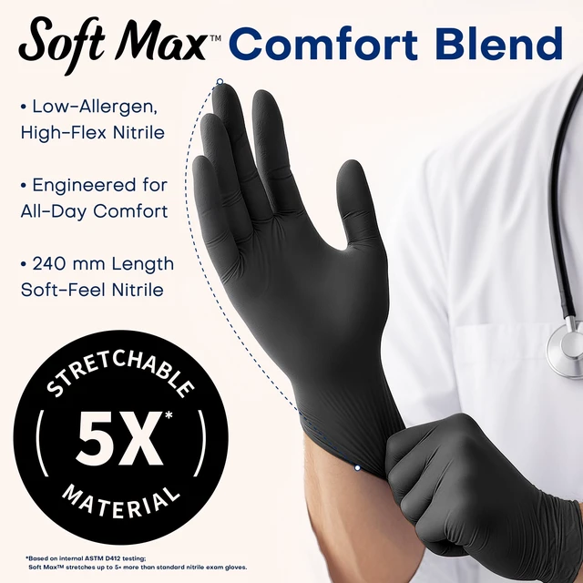 Alt view image 2 of 6 - Supmedic Soft Max Disposable Nitrile Exam Gloves, Powder-Free Black, 100 Ct