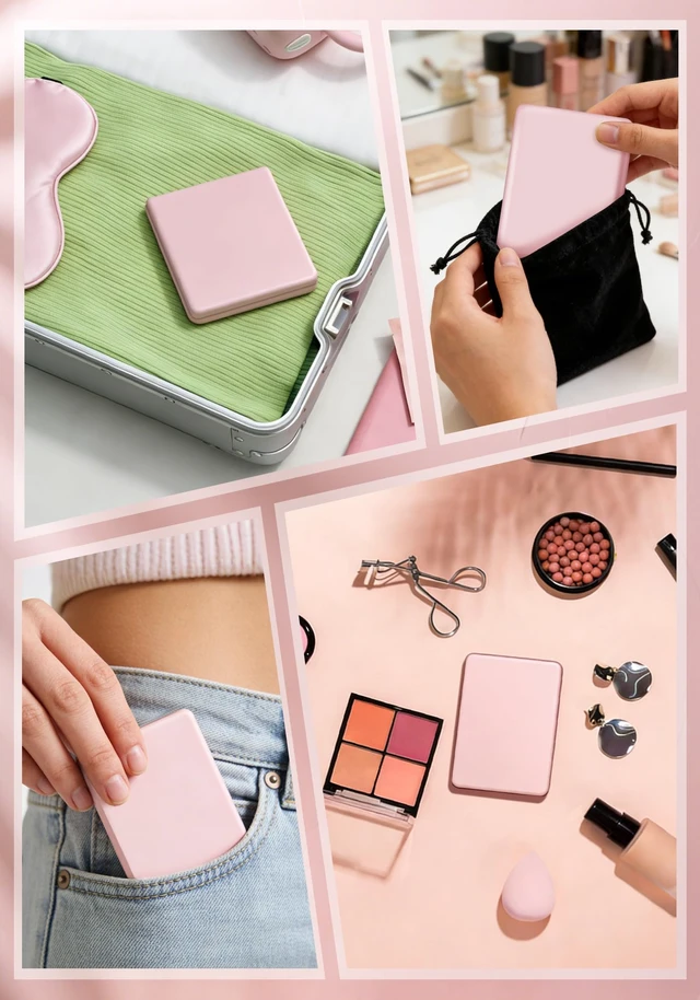 Alt view image 3 of 6 - Compact Rechargeable Magnifying Makeup Mirror With Light, 30X, Pink