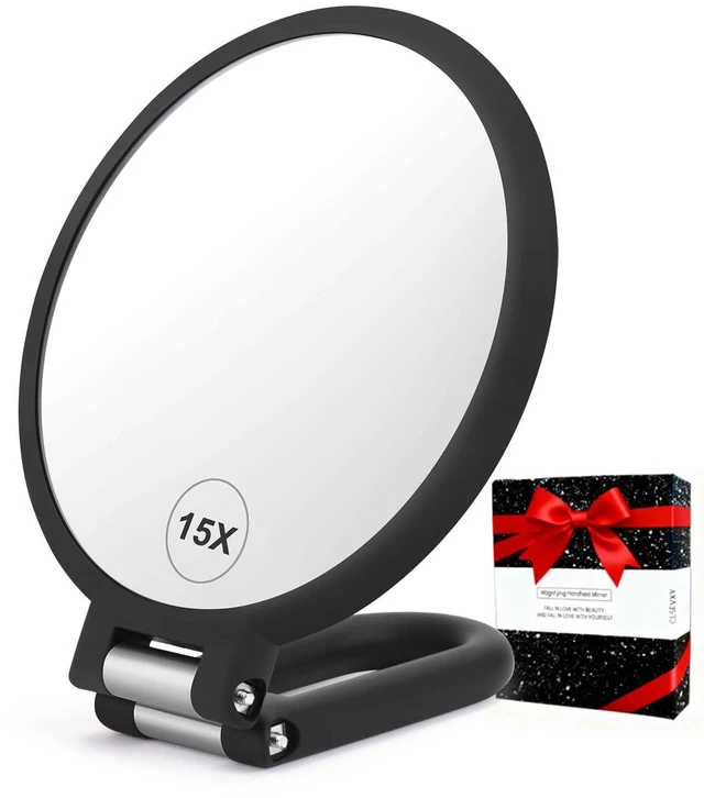 Main image of CLSEVXY Double Sided Handheld Magnifying Mirror, 1X 15X Magnification, Travel Folding with 360 Rotation Pedestal Makeup Vanity Mirror