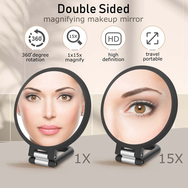 Alt view image 5 of 7 - CLSEVXY Double Sided Handheld Magnifying Mirror, 1X 15X Magnification, Travel Folding with 360 Rotation Pedestal Makeup Vanity Mirror