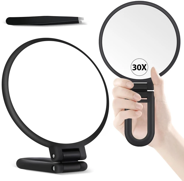 Main image of Beauty Planet 30X/1X Double Sided Hand Mirror with Handle - Foldable Portable Travel Makeup Mirror (Black)