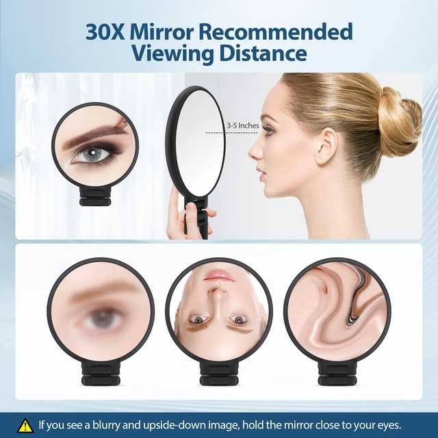 Alt view image 3 of 7 - Beauty Planet 30X/1X Double Sided Hand Mirror with Handle - Foldable Portable Travel Makeup Mirror (Black)