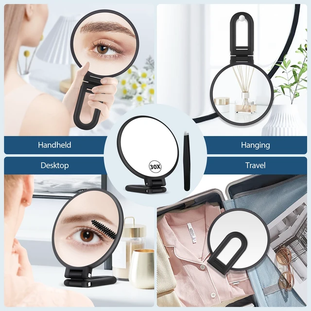 Alt view image 6 of 7 - Beauty Planet 30X/1X Double Sided Hand Mirror with Handle - Foldable Portable Travel Makeup Mirror (Black)