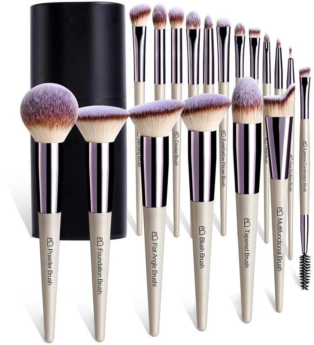Main image of BS-MALL Makeup Brush Set 18 Pcs Professional Foundation, Powder, Concealer, Eyeshadow, Blush Synthetic Brushes with Labeled Instruction, Black Case, Upgraded Version